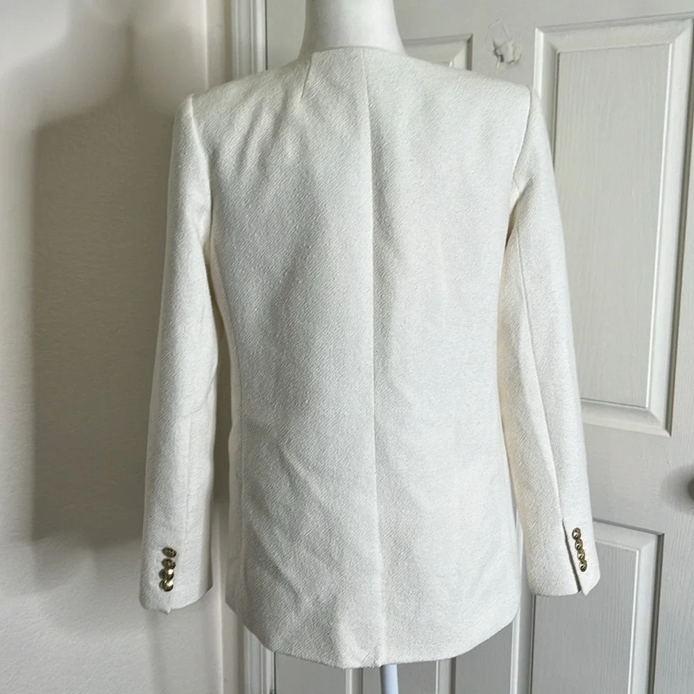 J Crew Collection Alfie Collarless Blazer Cotton Bouclé Relaxed Fit sz 4 White‎